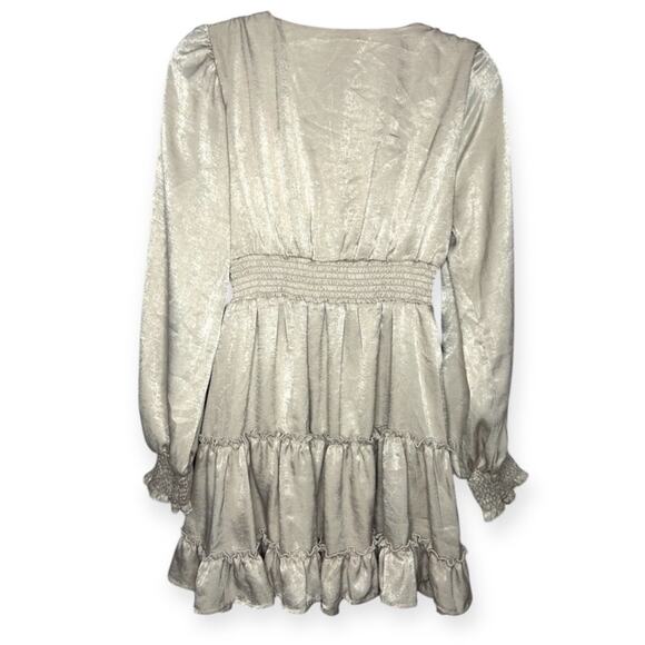 NWT Altar’d State Champagne Gold A-line Dress w Plunge Neckline women’s size S - Picture 2 of 8